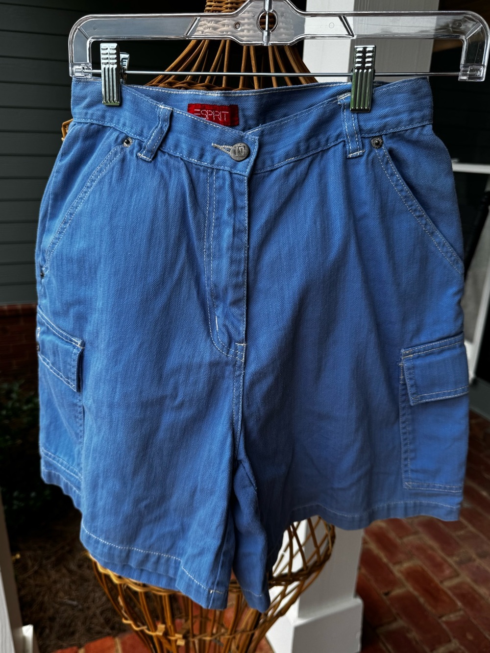 Vintage 90s Esprit Cargo Shorts Size 5 Blue High Rise Utility